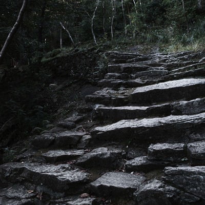 不揃いな上倉神社の石段の写真