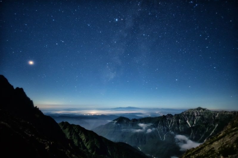 北アルプスから見る天の川の写真