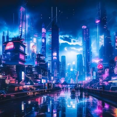 栄えるサイバー都市の写真
