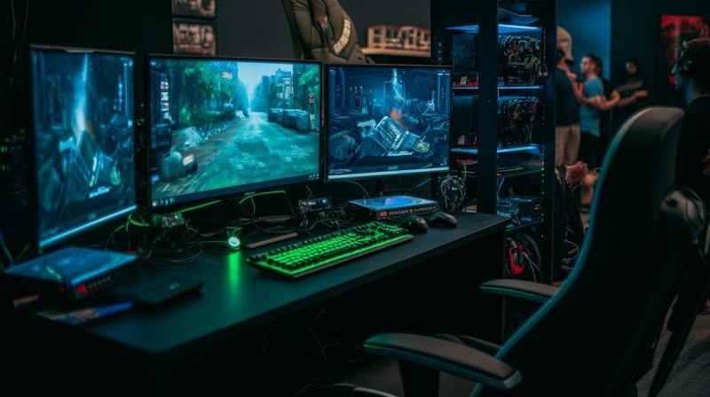 トリプルモニターのゲーミングPCの写真