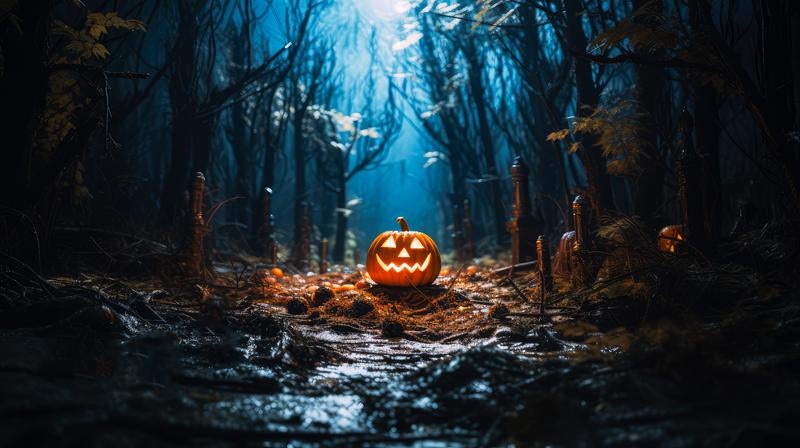 樹海の中心でハロウィンの儀式の写真