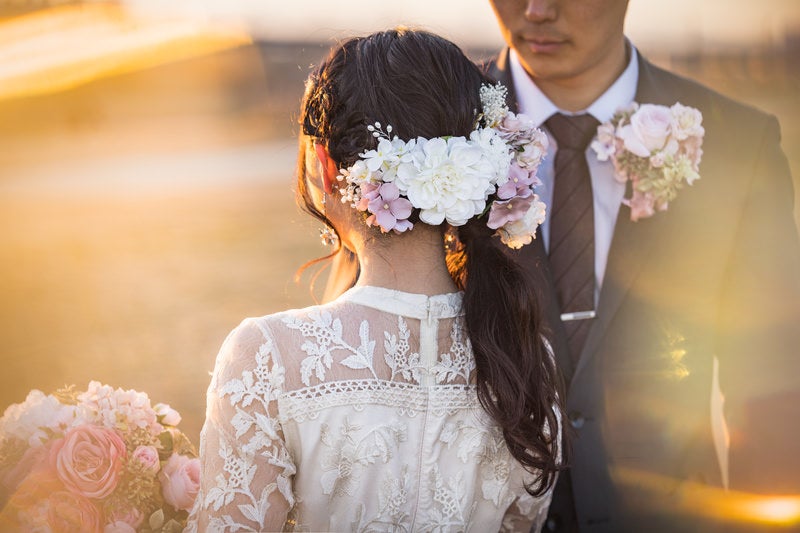 頭がお花畑の花嫁の写真